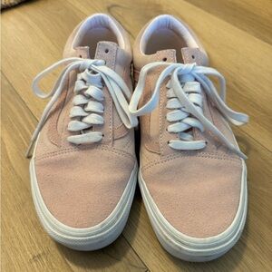 Pink Suede Vans Sneakers with White Laces